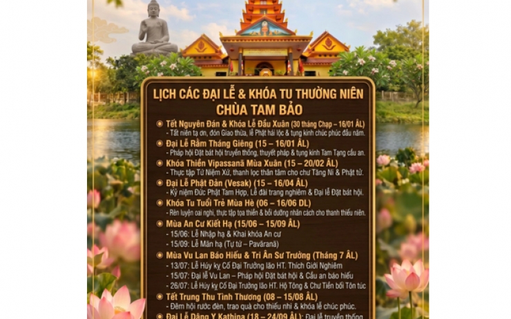 Lịch các đại lễ và khóa tu thường niên